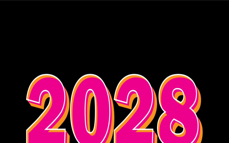 Djärv rosa 2028 numerisk design med retro orange skugga för nyårsfirande och evenemangsgrafik