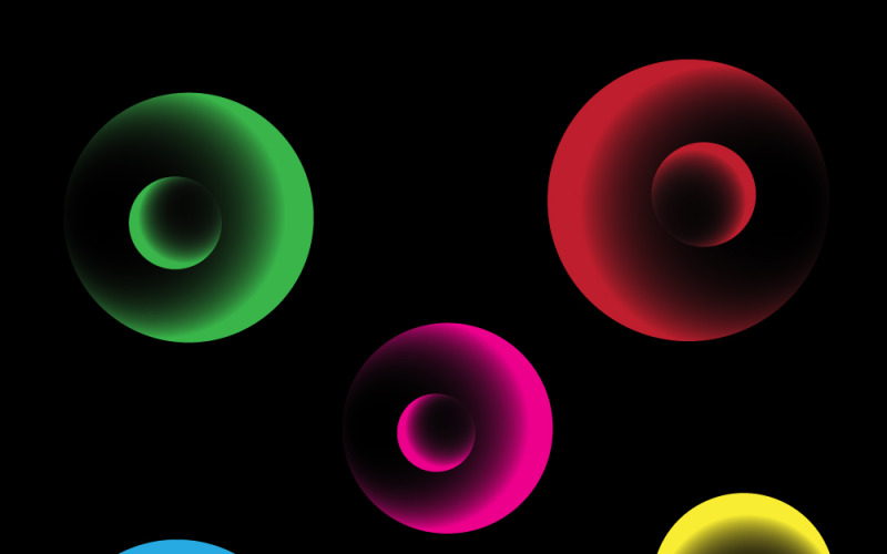 Kleurrijke, gloeiende abstracte neoncirkels op een zwarte achtergrond — Levendig bolvormig ontwerp met kleurverloop