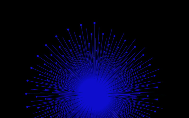 Visualizzazione astratta della rete radiale blu elettrico con stella punteggiata e atmosfera tecnologica
