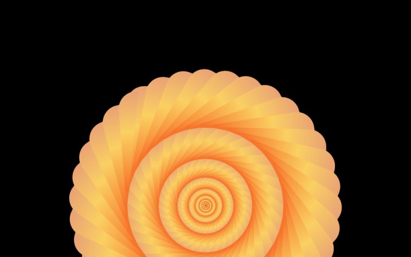 Mandala en spirale orange doré, géométrie abstraite, motif radial hypnotique