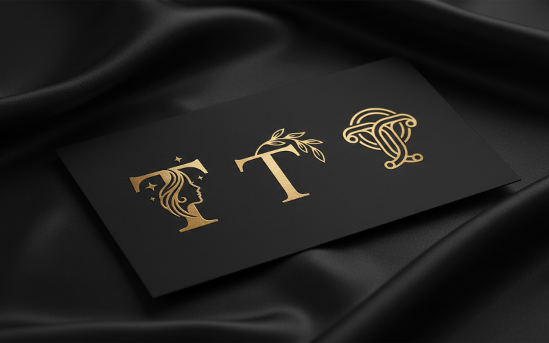 Lyxigt T-kort med logotyp – Elegant, feminin T-shirt med monogram och botaniskt, vackert ansikte