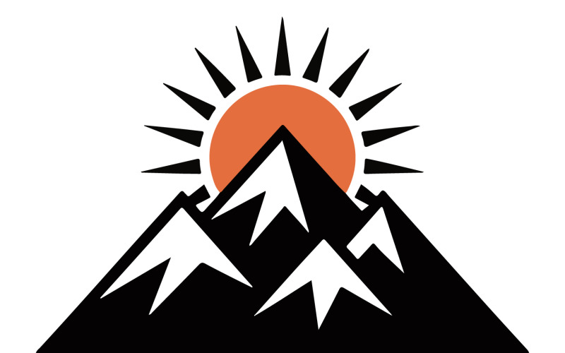 Stiliserad bergstopp med uppgående sol-logotypdesign