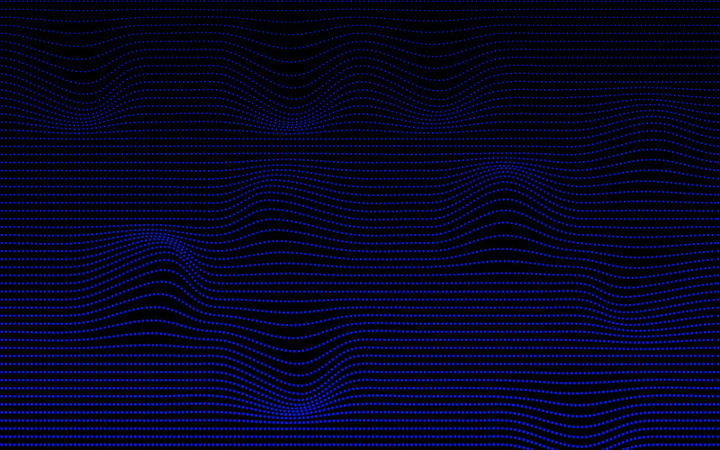 Sfondo astratto con griglia punteggiata di onde digitali in blu per la visualizzazione di dati e tecnologia