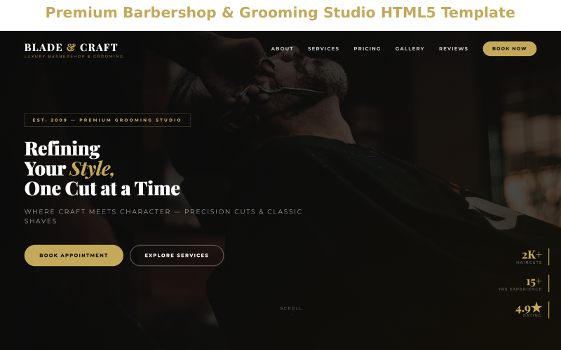 Premium kapperszaak & verzorgingsstudio HTML5-sjabloon