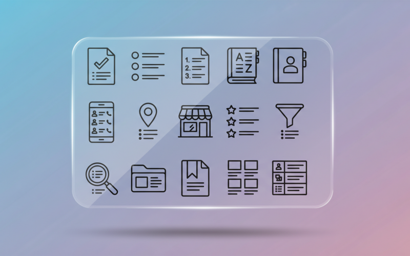 Pictogrammenset voor mappen en overzichten – gebruikersinterface, contacten, documenten, filteroverzicht