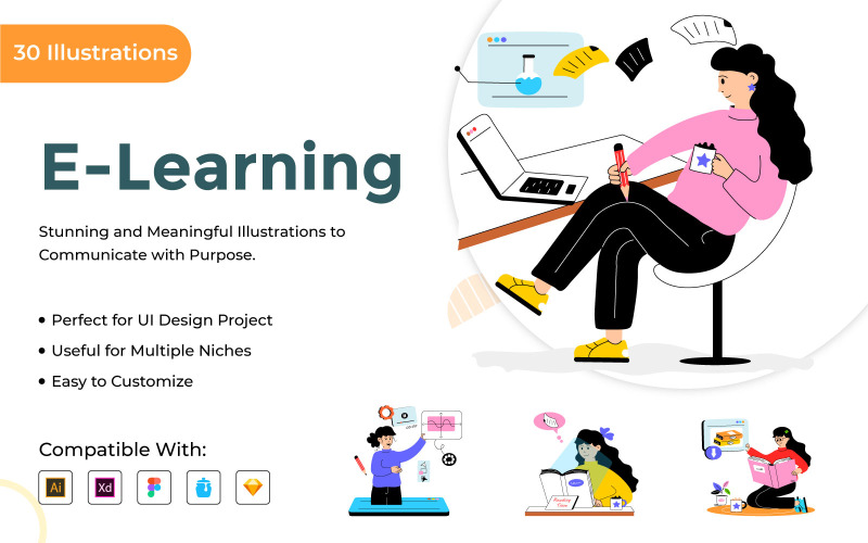 Illustrazione piatta di apprendimento online e istruzione digitale
