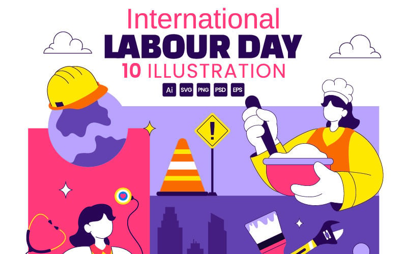 10 illustrationer för internationella arbetardagen