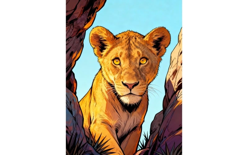 Illustration vectorielle d'une lionne (IA) + dessin au trait