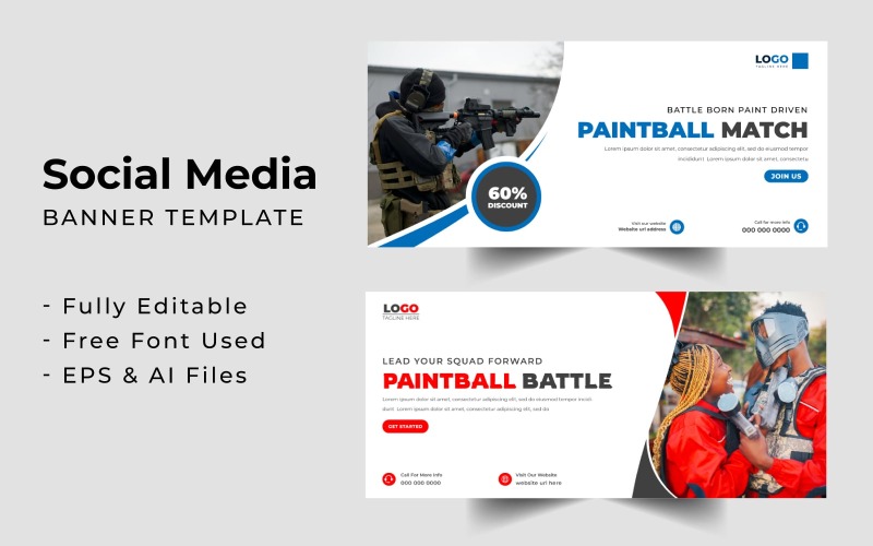 Modello di banner per la copertina di Facebook di Paintball Match