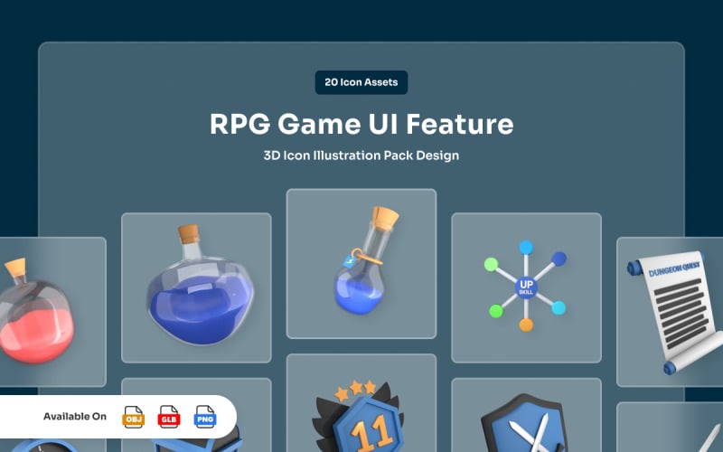 Pakiet ikon 3D z funkcją interfejsu użytkownika gry RPG