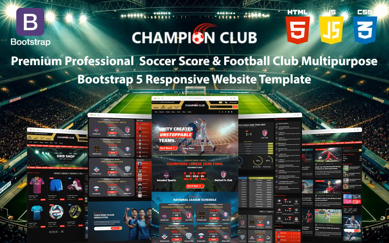 Champion Club - Modèle de site web responsive premium pour score et club de football professionnel