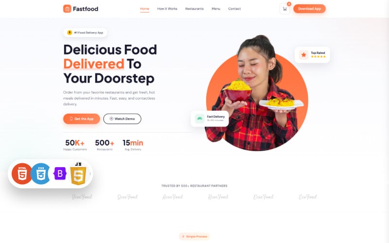 Fastfood- Restaurant Food Ordering & Delivery HTML Landing Page Template