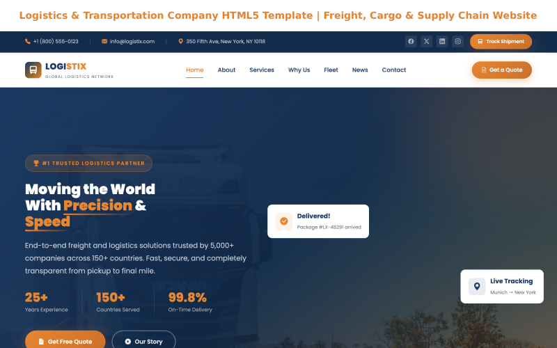 HTML5-mall för logistik- och transportföretag | Webbplats för frakt, gods och leveranskedja