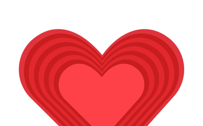 Ilustración de corazón rojo en capas para tarjeta de San Valentín, símbolo de amor, diseño romántico y saludo.