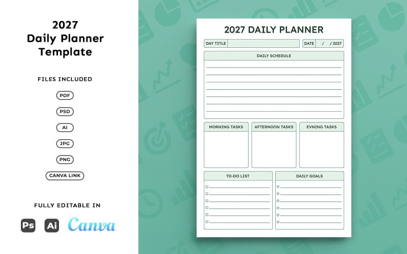 Agenda quotidien 2027 pour professionnels – Planification d'entreprise, gestion des tâches, format A4 minimaliste