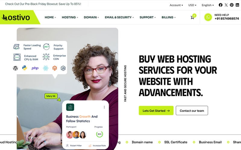 Modello WHMCS e HTML di Hostivo v2