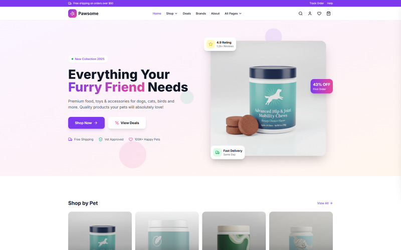 PawsomePets – HTML-Vorlage für Tierhandlungen