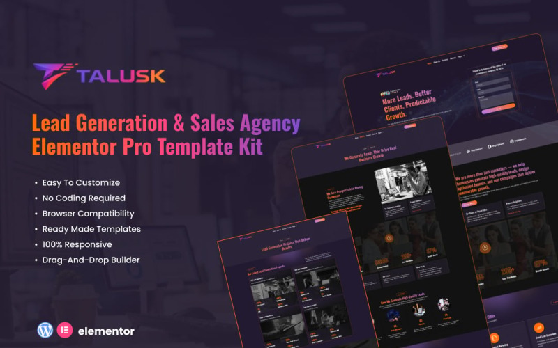 Talusk – Набір шаблонів Elementor Pro для агентства з генерування лідів та продажів