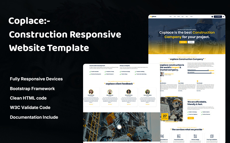 Coplace — адаптивный HTML5-шаблон веб-сайта для строительной отрасли