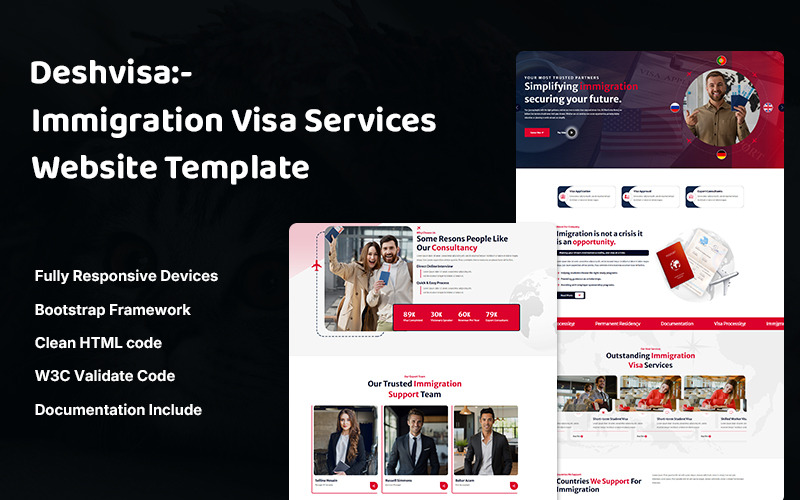 Deshvisa - Шаблон веб-сайту HTML5 для імміграційних візових послуг