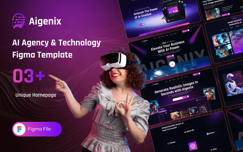 Aigenix – Figma-Vorlage für KI-Agentur und Technologie.