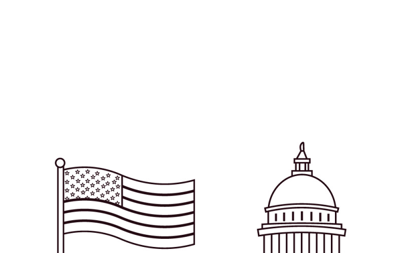 Flaga amerykańska i ikony kopuły Kapitolu symbolizujące patriotyzm i demokrację rządu USA