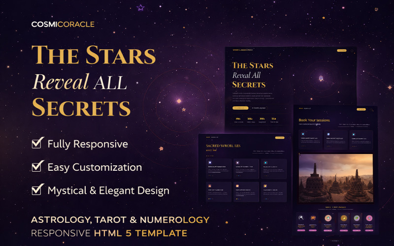 CosmicOracle — 占星术、塔罗牌和命理学响应式 HTML 5 模板