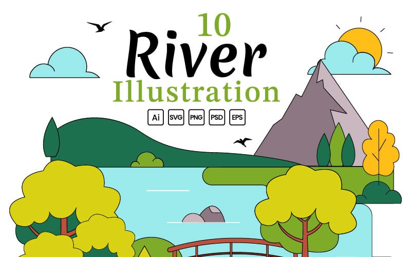 10 Illustration av flodlandskap
