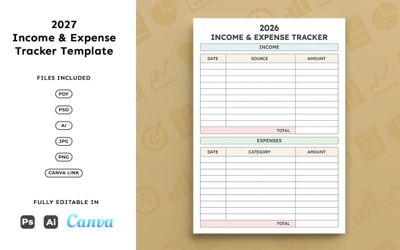 Einnahmen- und Ausgabenübersicht 2027 – Finanzplanung, Einnahmen- und Ausgabenmanagement, Minimales A4-Format