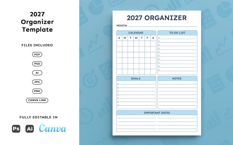 2027 Organizatör Planlayıcı – Planlama, Takvim, Görev ve Hedef Takibi, Minimal A4 Boyut