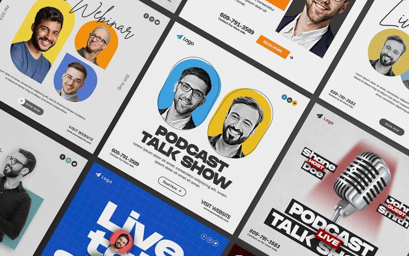 Podcast, Webinar, Talk Show, Conference Social Media Posts Bundle