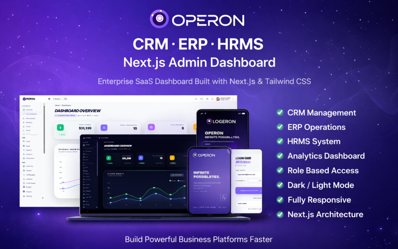 OPERON - CRM, ERP, HRMS Next.js instrumentpanel och SaaS-administratörsmall