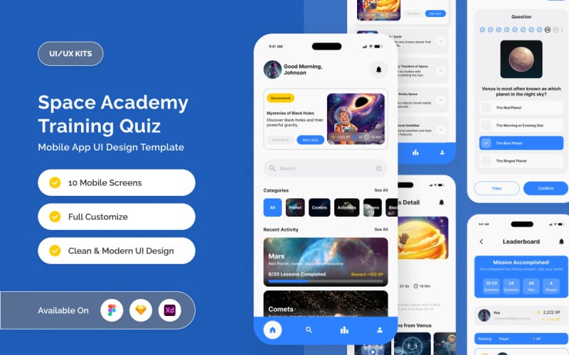 Celestia - Aplikace s uživatelským rozhraním pro kvízy vesmírné akademie