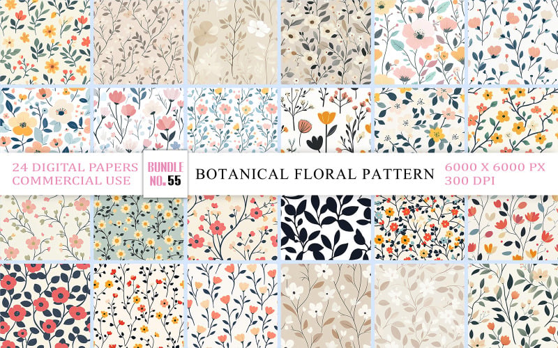 Fundo elegante com estampa de flores silvestres | Papel digital delicado com estampa floral botânica | Floral botânico