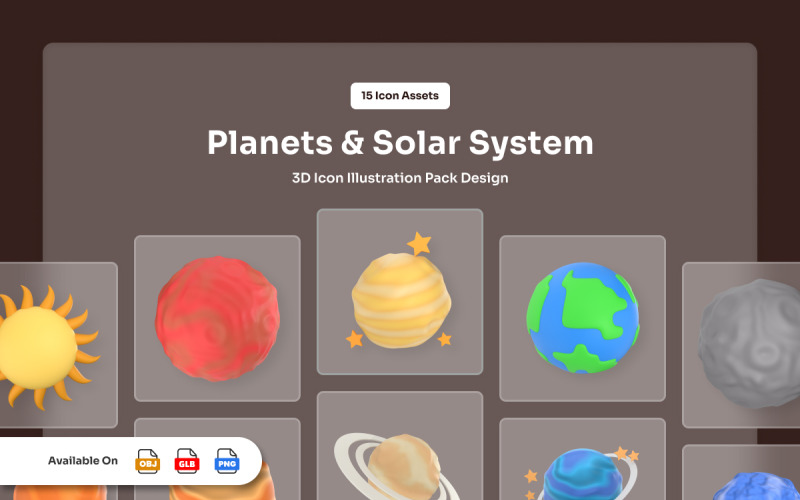 Zestaw ikon 3D Układu Słonecznego i planet