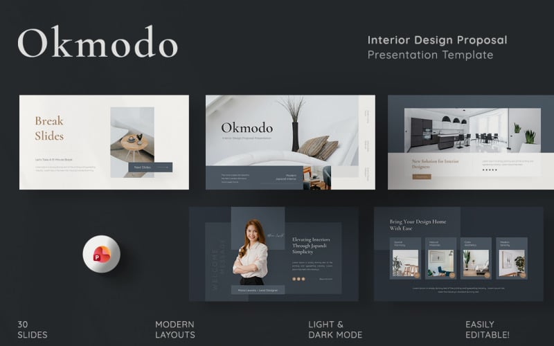 Okmodo - Modelo de PowerPoint para Proposta de Design de Interiores