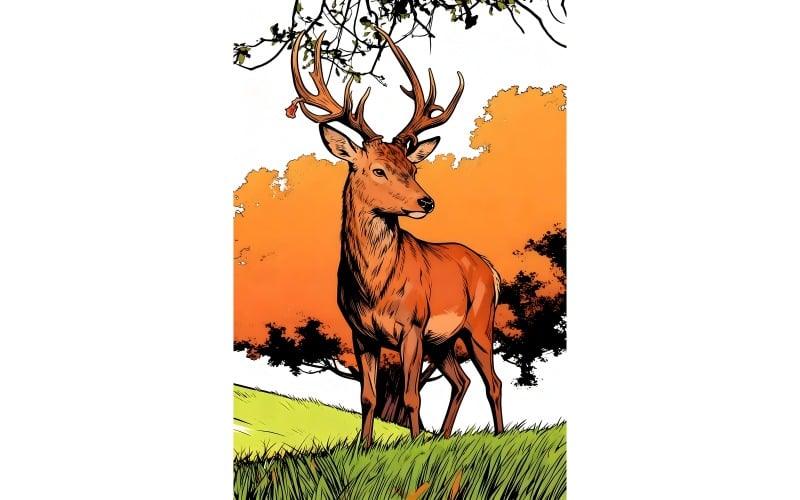 Illustrazione di un cervo che guarda lontano nel campo