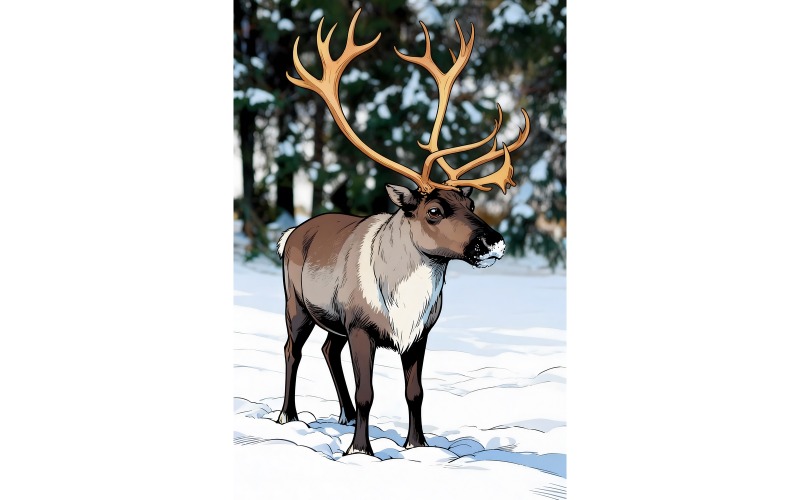 Illustrazione di cervi sulla neve 1 e immagine vettoriale.