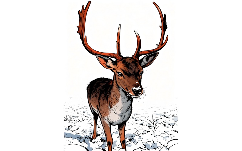 Ritratto di cervo in piedi sulla neve Illustrazione