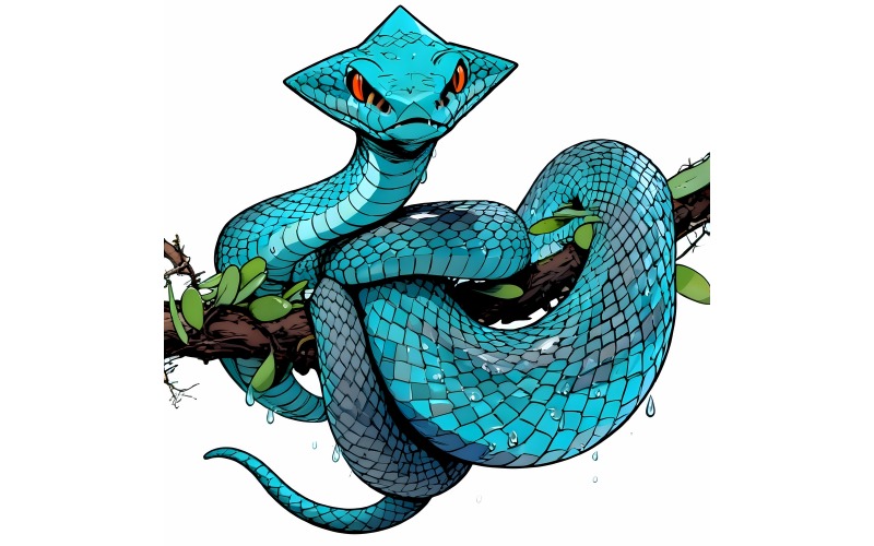 Serpente vipera blu Serpente vipera ramo Serpente pronto all'attacco Insularis blu Animale primo piano 1 Illustrazione