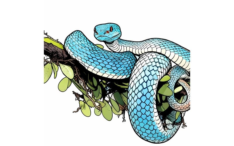 Primo piano del serpente vipera blu, viso, testa, serpente vipera blu Insularis, illustrazione