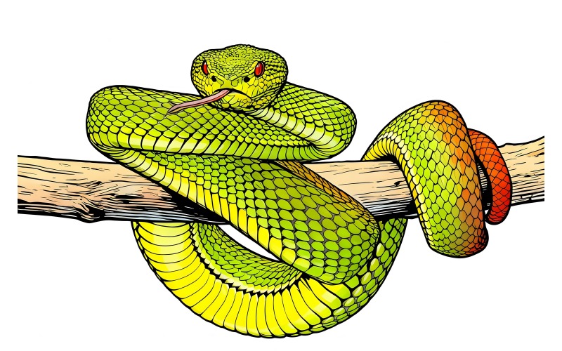 Illustrazione ravvicinata di un ramo di serpente su sfondo nero.