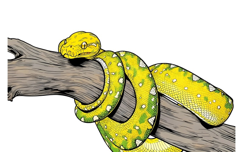 Green Tree Python Juvenile Closeup Branch With Black Background Green Tree Python Illustration