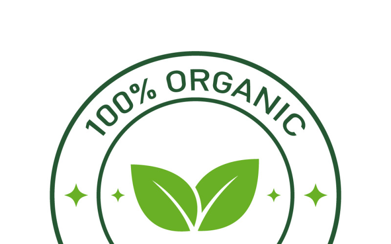 100 % ekologisk miljövänlig sigill med gröna blad naturlig produktetikett