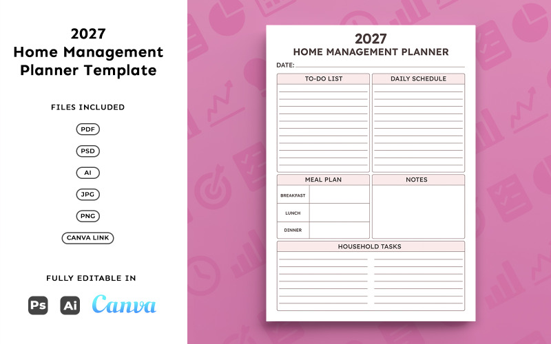 Huishoudplanner 2027 voor gezinnen – Taken- en maaltijdplanning voor het huishouden, minimaal A4-formaat