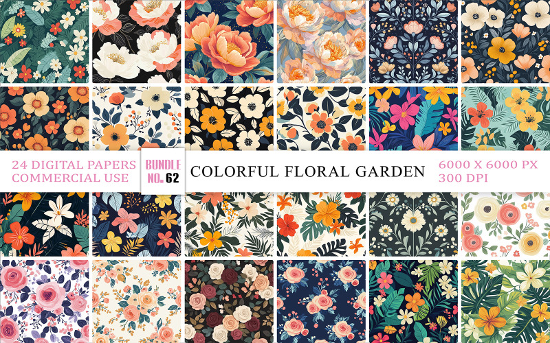 Digitale Papierkollektion mit lebendigen Blumenmustern | Romantisches botanisches Blumenhintergrundpaket