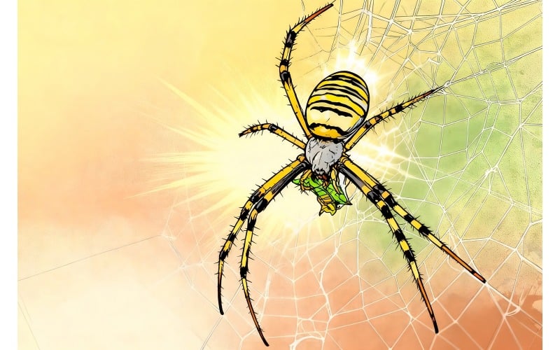 Illustration einer schwarz-gelb gestreiften Argiope-Bruennichi-Wespe