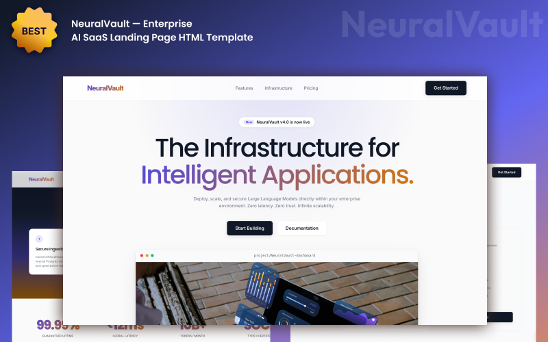 NeuralVault – Целевая страница для стартапов и технологических компаний в сфере SaaS с использованием искусственного интеллекта (современный, высокоэффективный набор элементов пользовательского интерфейса)