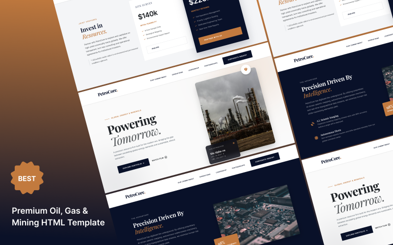 PetroCore – Template HTML5 Bootstrap per siti web aziendali nel settore petrolifero, del gas e minerario.