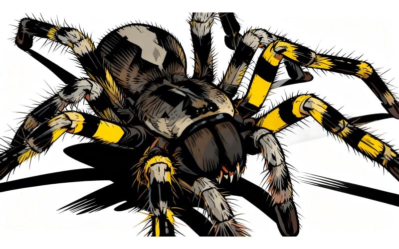 Poecilotheria Regalis Tarantula'nın Beyaz Arka Plan Üzerinden İzole Edilmiş İllüstrasyonu